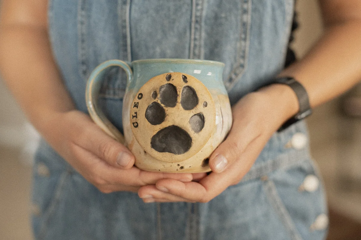 Finished ceramic keepsakes on display