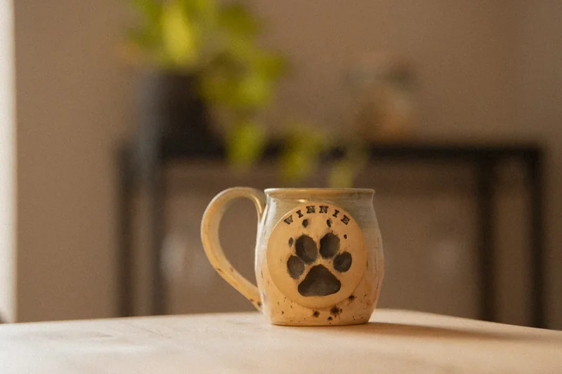 Image: finished paw keepsake on a shelf